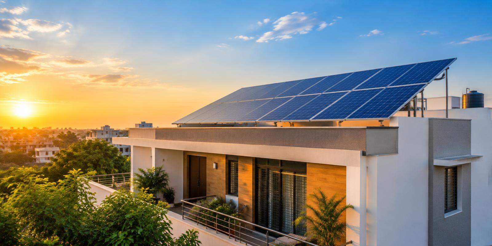 Rooftop solar panels on an Indian home